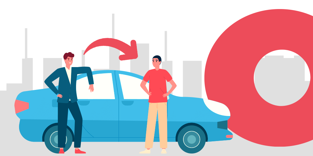 vetor de transferência de propriedade veicular | DOK Despachante
Descrição: dois homens encostado em um carro, um está com uma mão na cintura e outra apoiada no veículo, enquanto o outro está com as duas mãos na cintura; um homem sorri; em cima do carro, tem uma flecha que aponta de um homem para o outro.